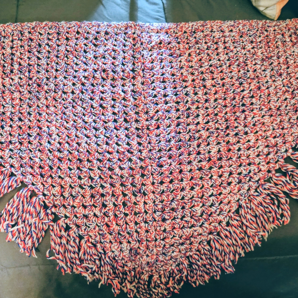 Vibrant Multicolor Crochet Shawl with Fringe